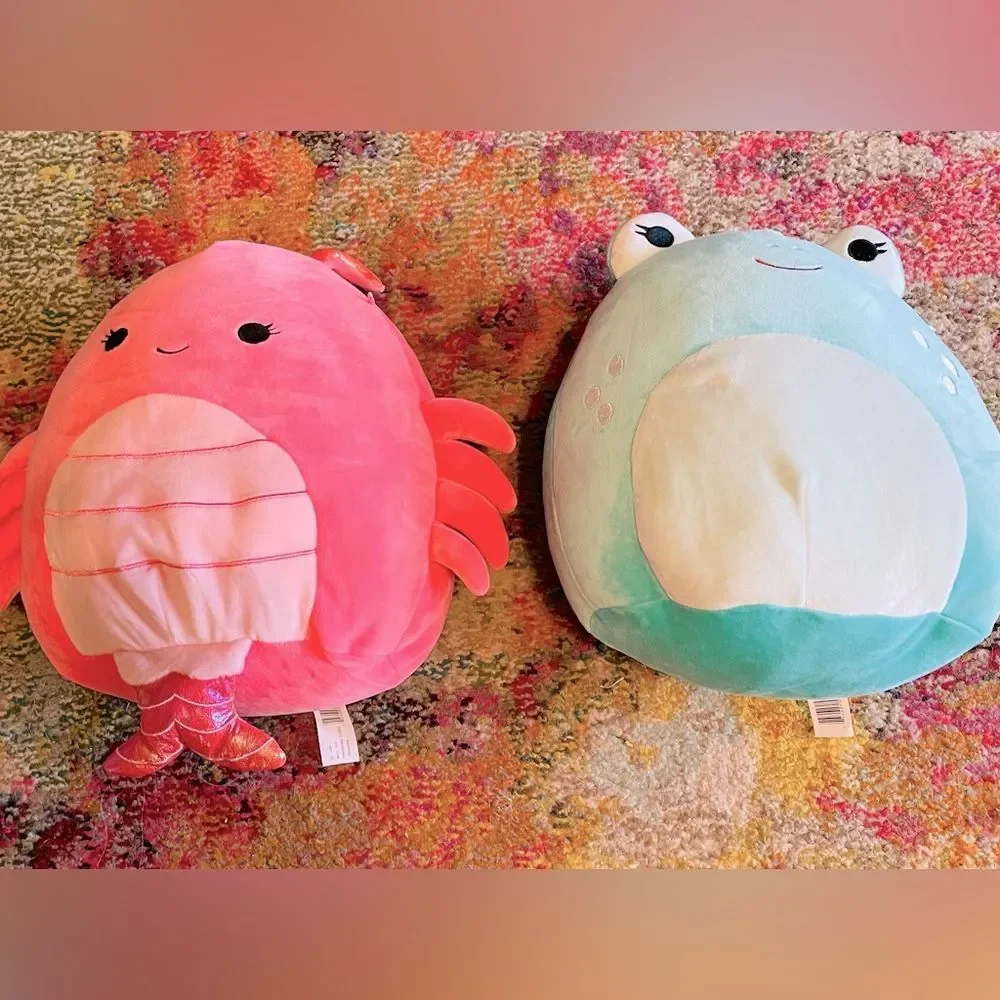 2 med squishmallows simone shrimp novi blue frog plushies stuffed animals